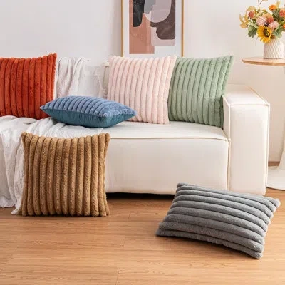 Citrus Set Of 2 Faux Fur Christmas Throw Pillow Covers, 18" X 18" Cozy Decorative Cushion Cases, Cream Whit In Multi