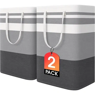 Citrus Set Of 2 Large Laundry Baskets, Waterproof Collapsible Laundry Hampers With Reinforced Handles, Free In Grey