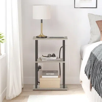 Citrus Set Of 2 Narrow Side Tables With Charging Station, Slim End Tables With Usb Ports, Power Outlet & Wh In Greige