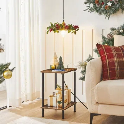 Citrus Set Of 2 Side Tables With Charging Station, Rustic Brown End Tables With Usb Ports, Power Outlets &  In Multi