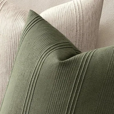 Citrus Set Of 2 Striped Throw Pillow Covers, 20" X 20" Decorative Cushion Cases, Olive Green