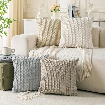 Citrus Set Of 4 Corduroy Throw Pillow Covers, 18" X 18" Soft Square Cushion Cases For Sofa, Couch & Bed, Ne In Neutral