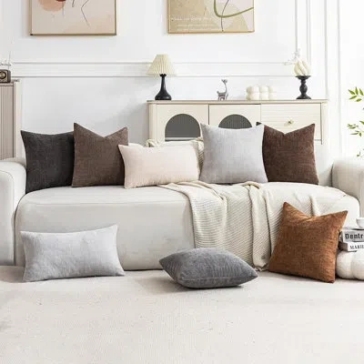 Citrus Set Of 4 Textured Throw Pillow Covers, 18" X 18" Soft Decorative Cushion Cases, Beige, Taupe & Brown In Multi