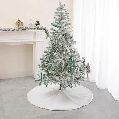 Citrus Snow White Faux Fur Christmas Tree Skirt, Luxury Plush Double-layer Tree Base Cover For Holiday Home