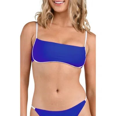 Citrus Solids Contrast Trim Bandeau Bikini Top In Blue