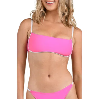 Citrus Solids Contrast Trim Bandeau Bikini Top In Pink