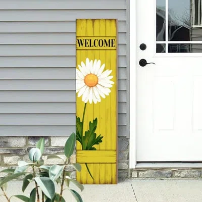 Citrus Spring Daisy Welcome Wooden Sign, Summer Rustic Porch Sign For Front Door, Hanging Farmhouse Wall De In Multi