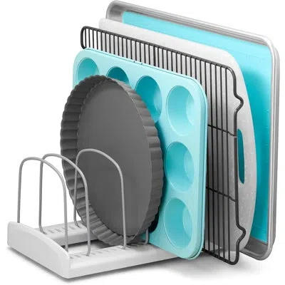 Citrus Storemore Adjustable Bakeware Rack – Cookie Sheet, Baking Pan & Tray Organizer For Cabinets And Pant In Blue