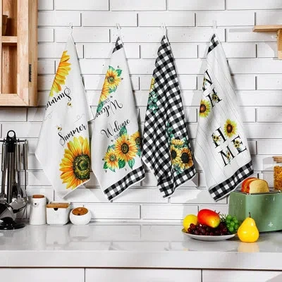 Citrus Sunflower Kitchen Towels Set Of 4, Floral Spring Summer Hand And Dish Towels, Absorbent Fast Drying  In Multi