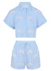 Citrus Top And Shorts Set Linen Light Blue In Blue