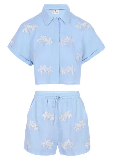 Citrus Top And Shorts Set Linen Light Blue