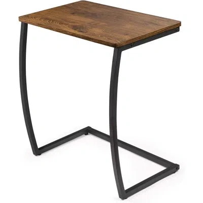 Citrus Vintage C-shaped End Table, Walnut Sofa Side Table For Laptop, Coffee, Snacks & Bedside Use In Livin In Dark Walnut