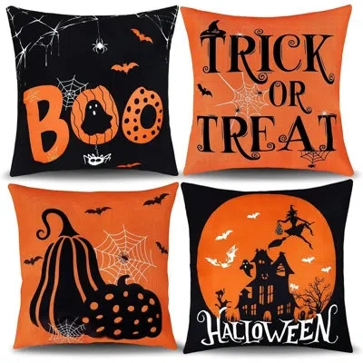 Citrus Vintage Halloween Throw Pillow Covers Set | Retro Boo Pumpkin Cushion Cases For Fall Holiday Home Dé In Black