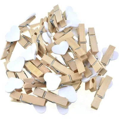 Citrus White Heart Painted Mini Wooden Clothespins, 50-pack Decorative Photo Clips, 1.38 Inch Tight Grip Pi In Neutral