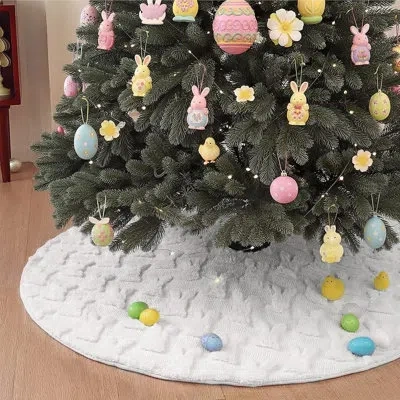 Citrus White Plush Faux Fur Bunny Love Heart Tree Skirt – Romantic Holiday Tree Base Mat For Easter & Seaso