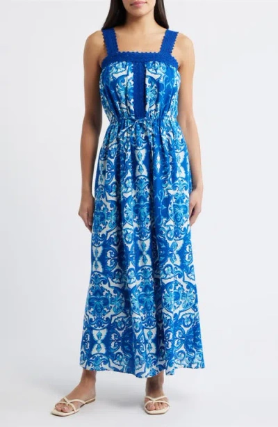 City Blues Allover Print Sleeveless Maxi Dress In Brown