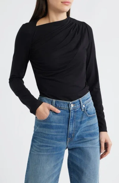 City Blues Asymmetric Boat Neck Top In Black