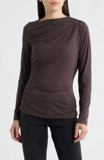 City Blues Asymmetric Boat Neck Top In Brown