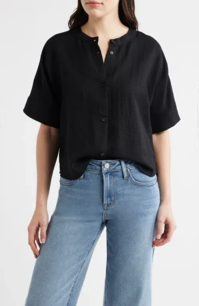 City Blues Boxy Short Sleeve Button-up Shirt In Black