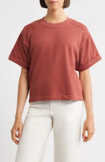 City Blues Brie Boxy Short Sleeve Sweatshirt In Burgundy