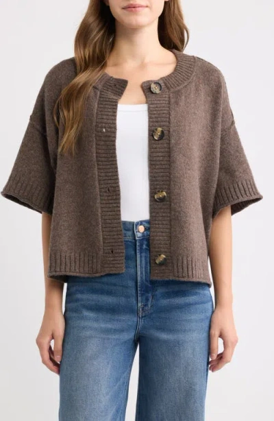 City Blues Broome Short Sleeve Crop Cardigan In Brown