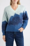 City Blues Brushed Jacquard V-neck Sweater In Blue