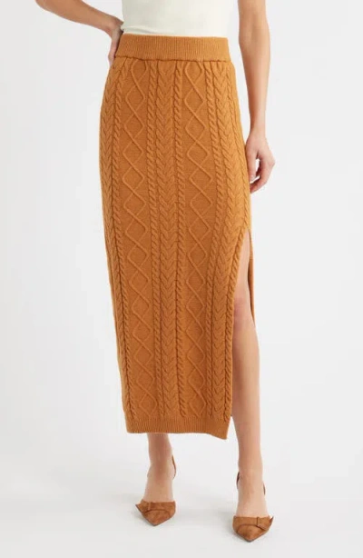 City Blues Cable Knit Maxi Sweater Skirt In Brown