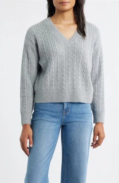 City Blues Cable V-neck Sweater In Gray