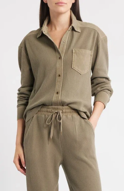 City Blues Camden Thermal Mixed Media Snap-up Shirt In Green
