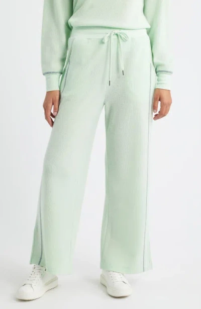 City Blues Contrast Stitch Waffle Knit Lounge Pants In Green