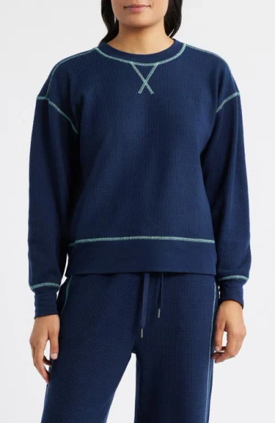 City Blues Contrast Stitch Waffle Knit Sweatshirt