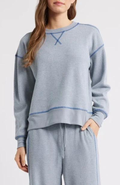 City Blues Contrast Stitch Waffle Knit Sweatshirt In Gray