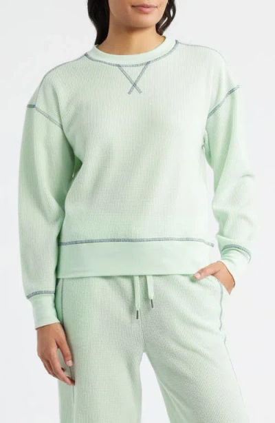 City Blues Contrast Stitch Waffle Knit Sweatshirt In Green