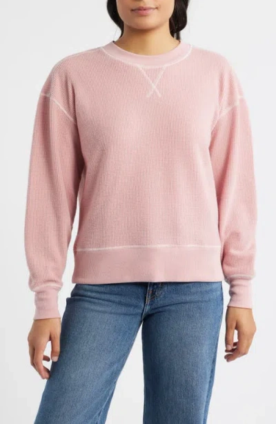 City Blues Contrast Stitch Waffle Knit Sweatshirt In Pink