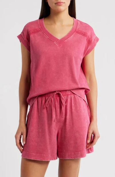 City Blues Crochet Detail Muscle Tee In Pink