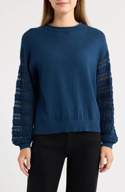 City Blues Crochet Sleeve Sweater
