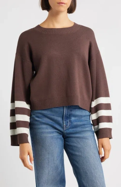 City Blues Crop Stripe Sleeve Sweater In Brown