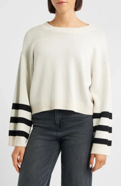 City Blues Crop Stripe Sleeve Sweater In Neutral