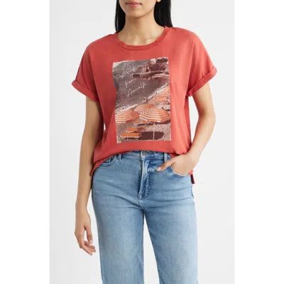 City Blues Cuffed Stretch Cotton Graphic T-shirt In Orange