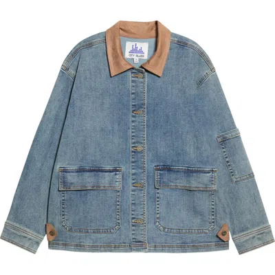 City Blues Denim Jacket With Faux Leather Trim