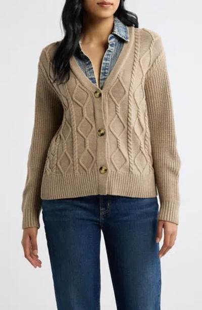 City Blues Denim Trim Cable Stitch Cardigan In Neutral
