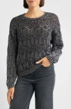 City Blues Distressed Wash Openwork Sweater In Black