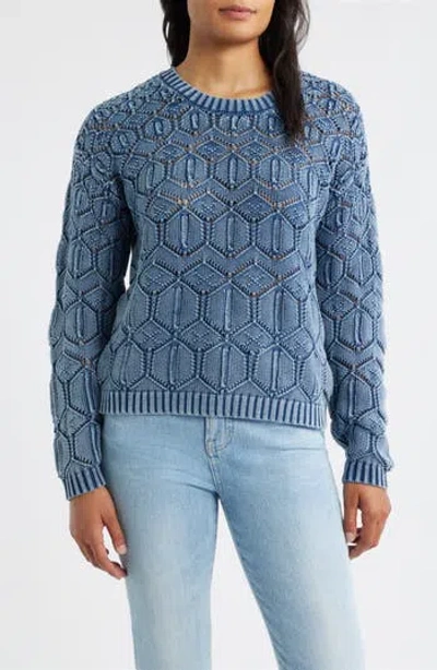 City Blues Distressed Wash Openwork Sweater In Purple