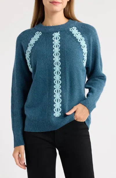City Blues Embroidered Mock Neck Sweater