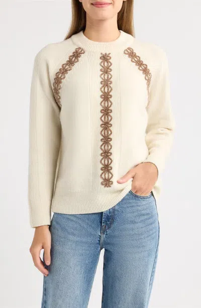 City Blues Embroidered Mock Neck Sweater In Neutral