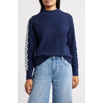 City Blues Embroidered Sleeve Mock Neck Sweater