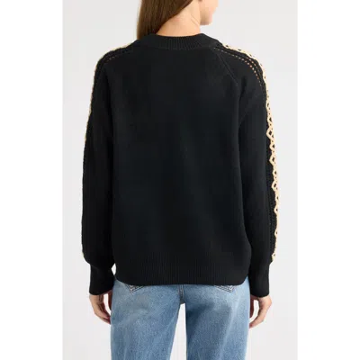 City Blues Embroidered Sleeve Mock Neck Sweater In Black