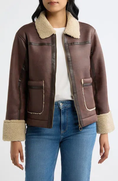 City Blues Faux Shearling Jacket In Brown
