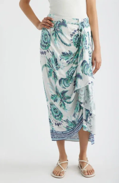City Blues Faux Wrap Midi Skirt In Multi