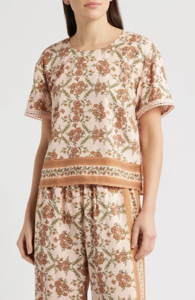 City Blues Floral Woven Top In Brown